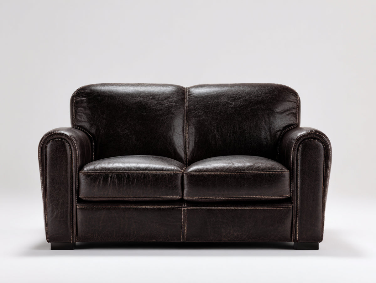 Sofás 2 plazas de cuero sintético 160x86x84 cm - color marrón oscuro - diseño clásico para salón