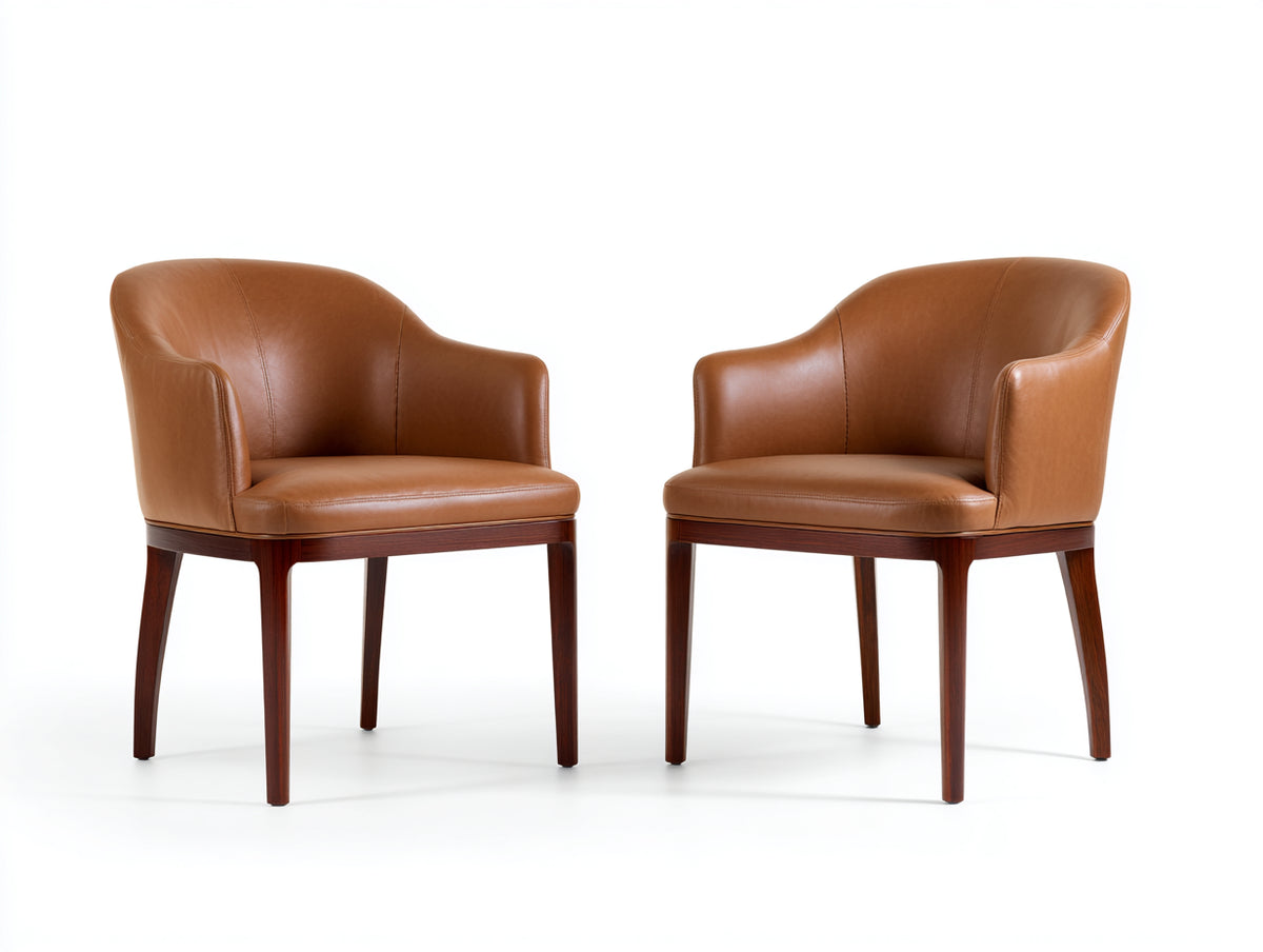 Sillas de comedor cuero sintético y madera 60x58x82 cm - Camel-Marrón oscuro - Diseño envolvente moderno