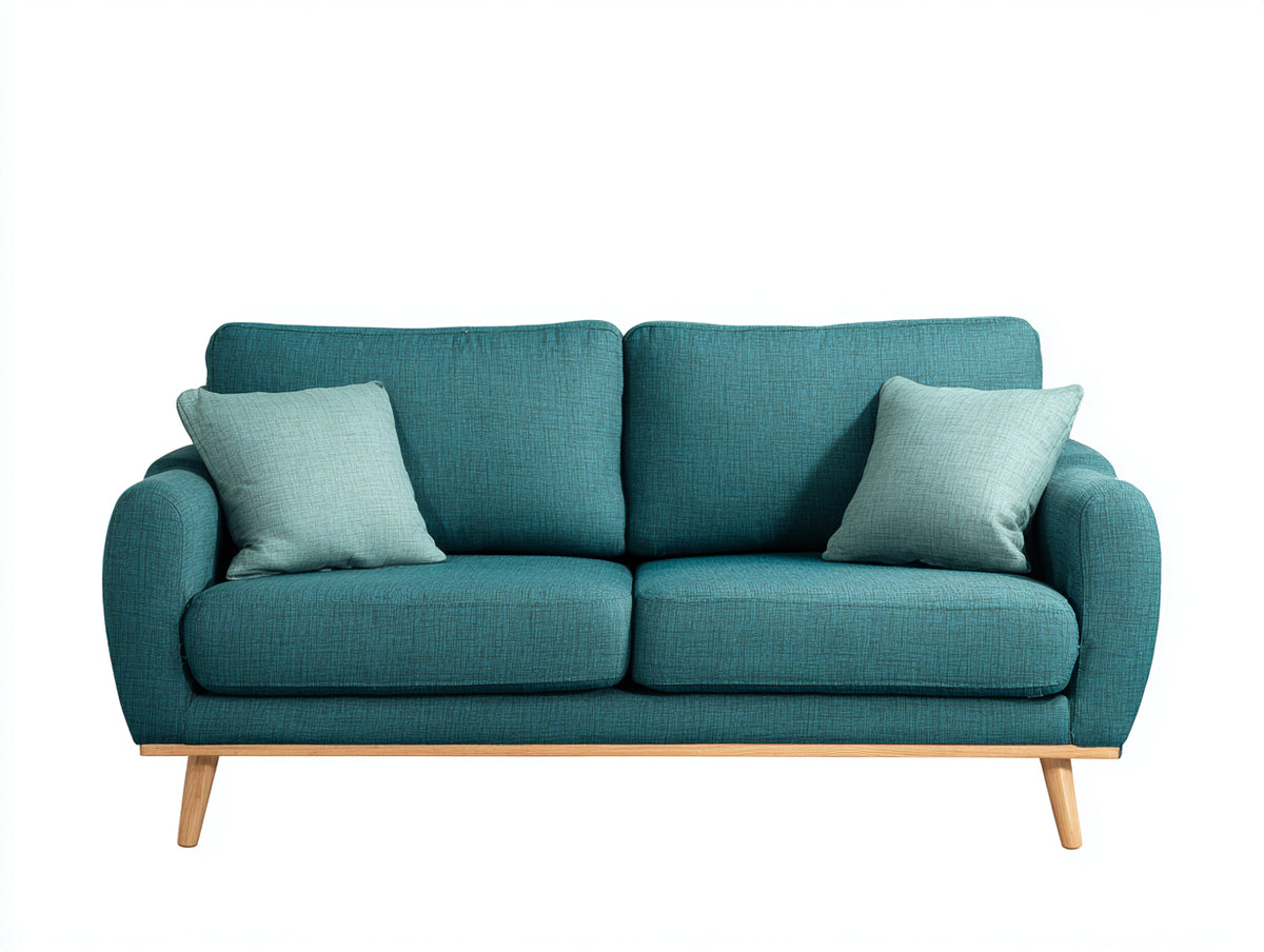 Sofás 2 plazas tela texturizada 168x84x80 cm - azul turquesa - patas de madera