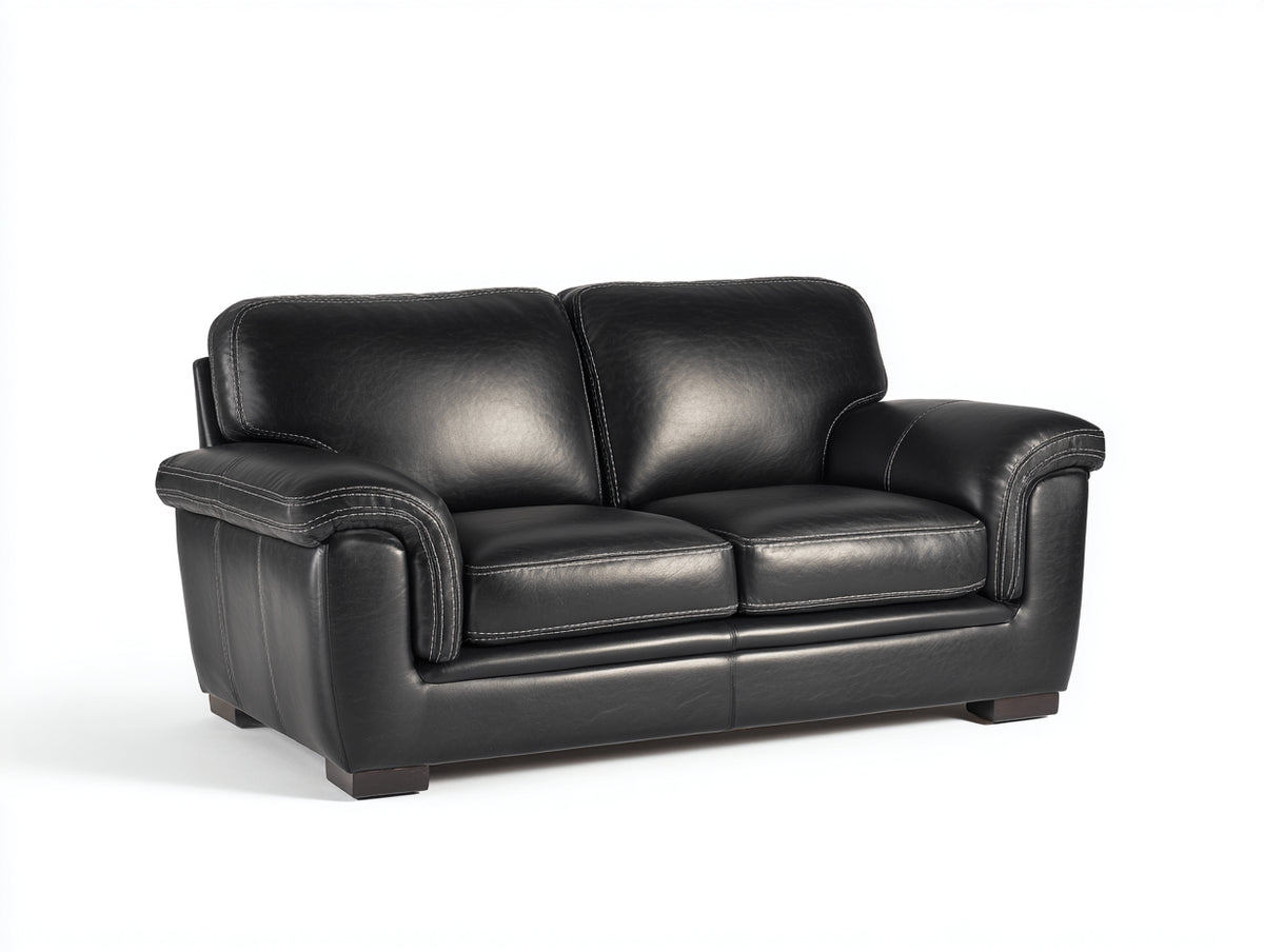 Sofás 2 plazas de cuero 170x90x84 cm - negro - diseño clásico para salón