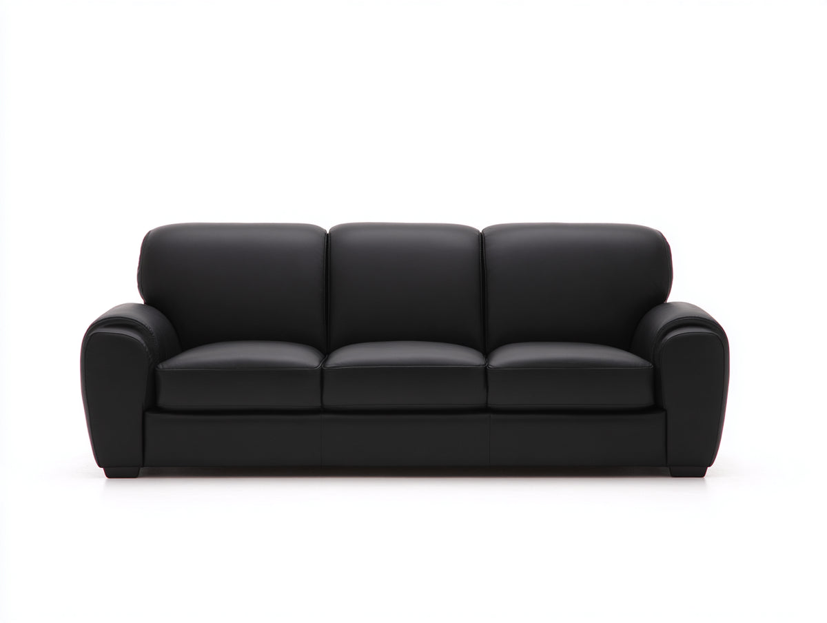 Sofás 3 plazas 218x86x84 cm - tapizado negro efecto cuero - diseño moderno