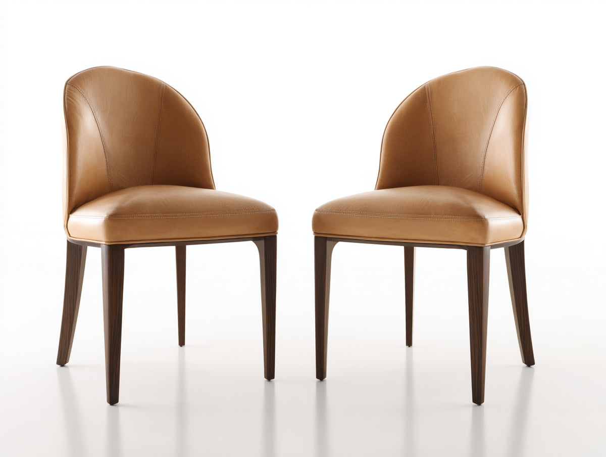 Sillas de comedor tapizadas en cuero 55x57x82 cm - marrón claro - set de 2 clásico