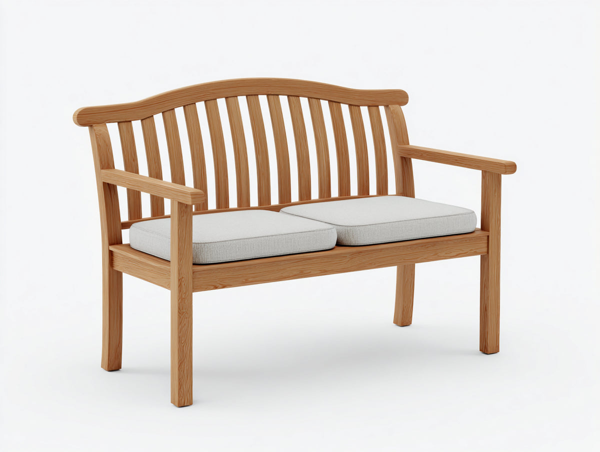 Bancos de jardín madera con cojines 132x62x90 cm - Marrón claro-Gris claro - Diseño clásico confortable