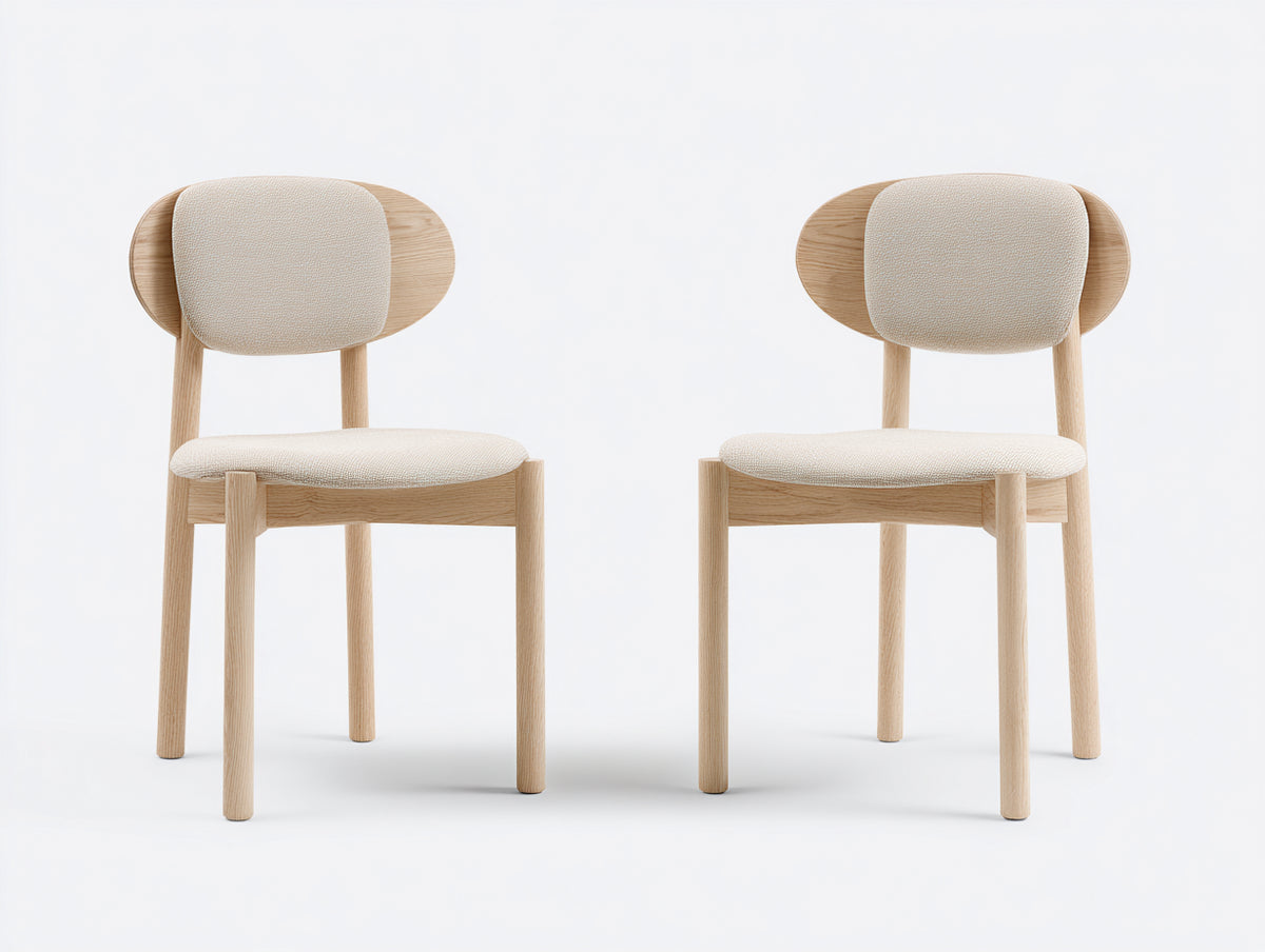 Sillas de comedor 52x55x78 cm - madera clara y tapizado beige - diseño nórdico