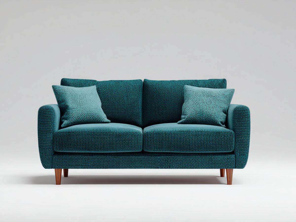 Sofás 2 plazas 165x82x86 cm - tapizado azul petróleo y patas de madera - diseño moderno