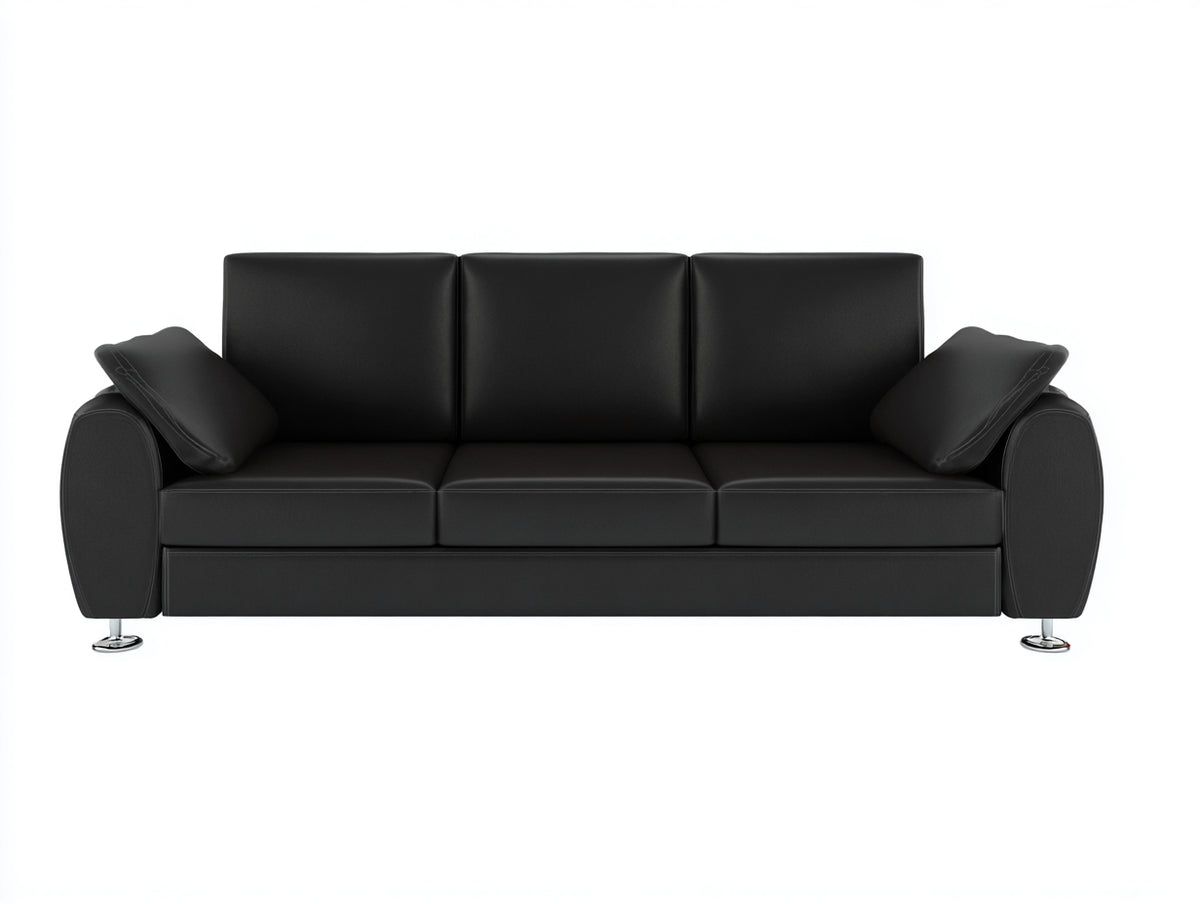 Sofás 3 plazas de cuero sintético 210x88x82 cm - negro - diseño moderno para salón