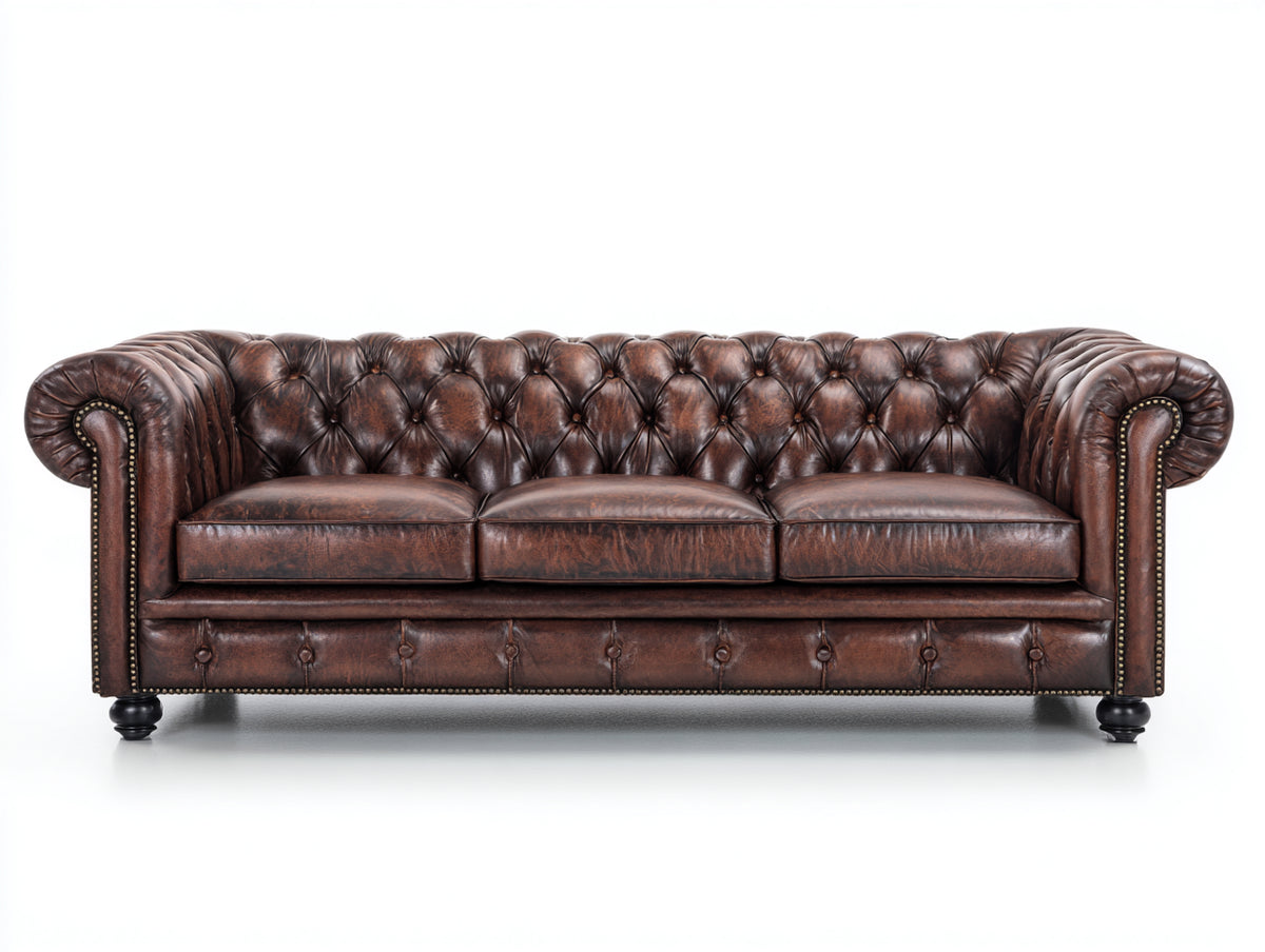 Sofás 3 plazas de cuero 230x95x78 cm - marrón - diseño Chesterfield para salón