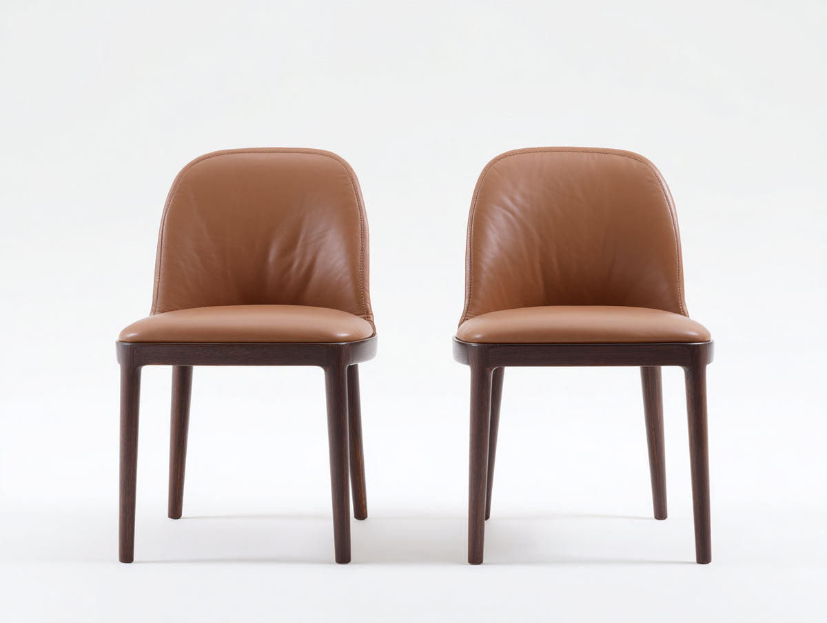 Sillas de comedor juego de 2 piel sintética 47x54x83 cm - marrón caramelo - patas de madera oscura