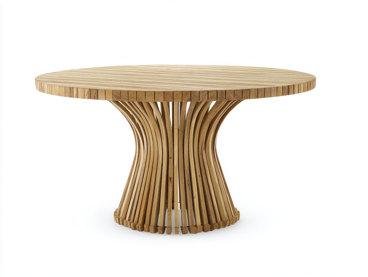 Mesas de jardín madera maciza 130x130x76 cm - Roble claro - Diseño redondo contemporáneo