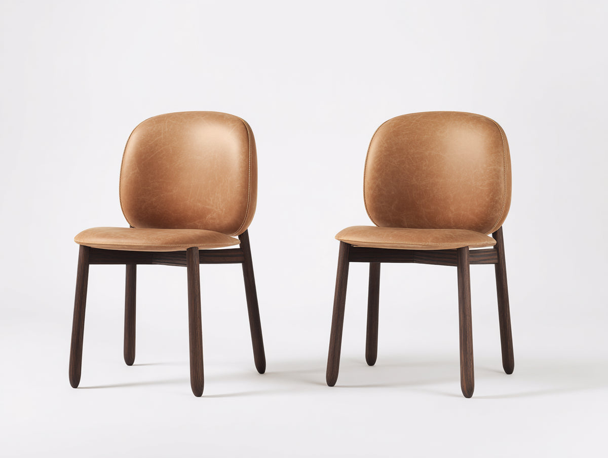 Sillas de comedor cuero sintético y madera 52x58x82 cm - Camel-Marrón oscuro - Estilo contemporáneo elegante