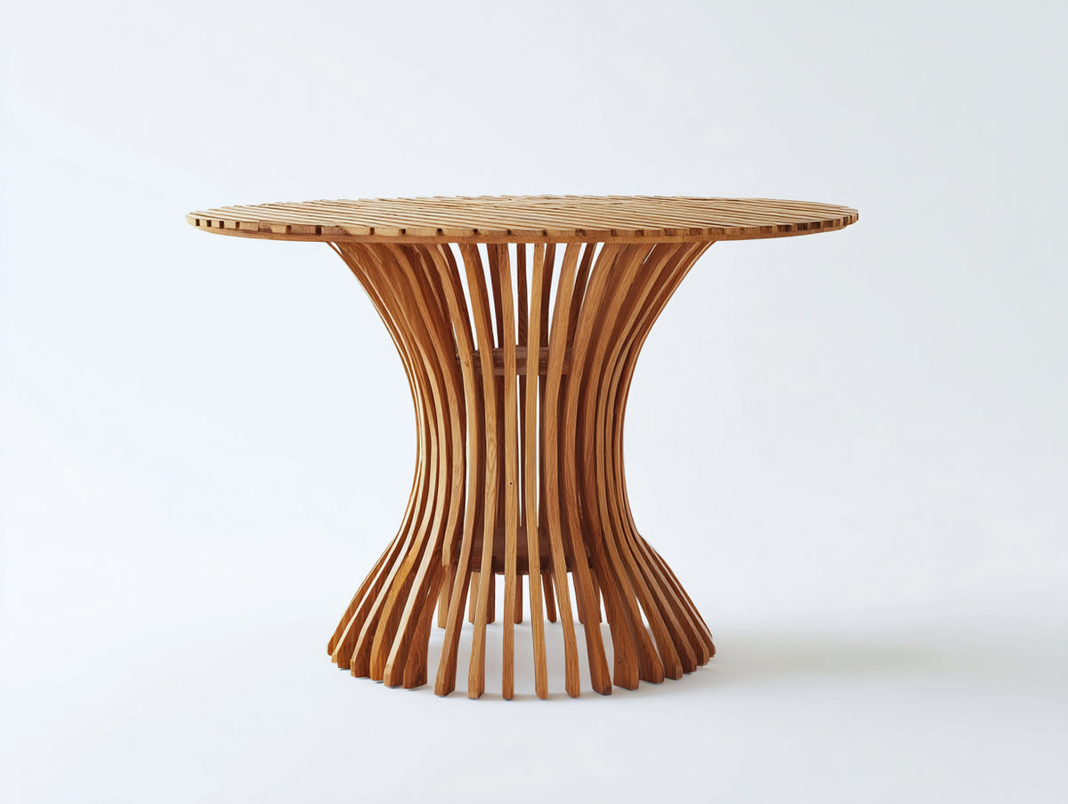 Mesas de jardín madera maciza 120x120x75 cm - Marrón natural - Diseño redondo escultórico