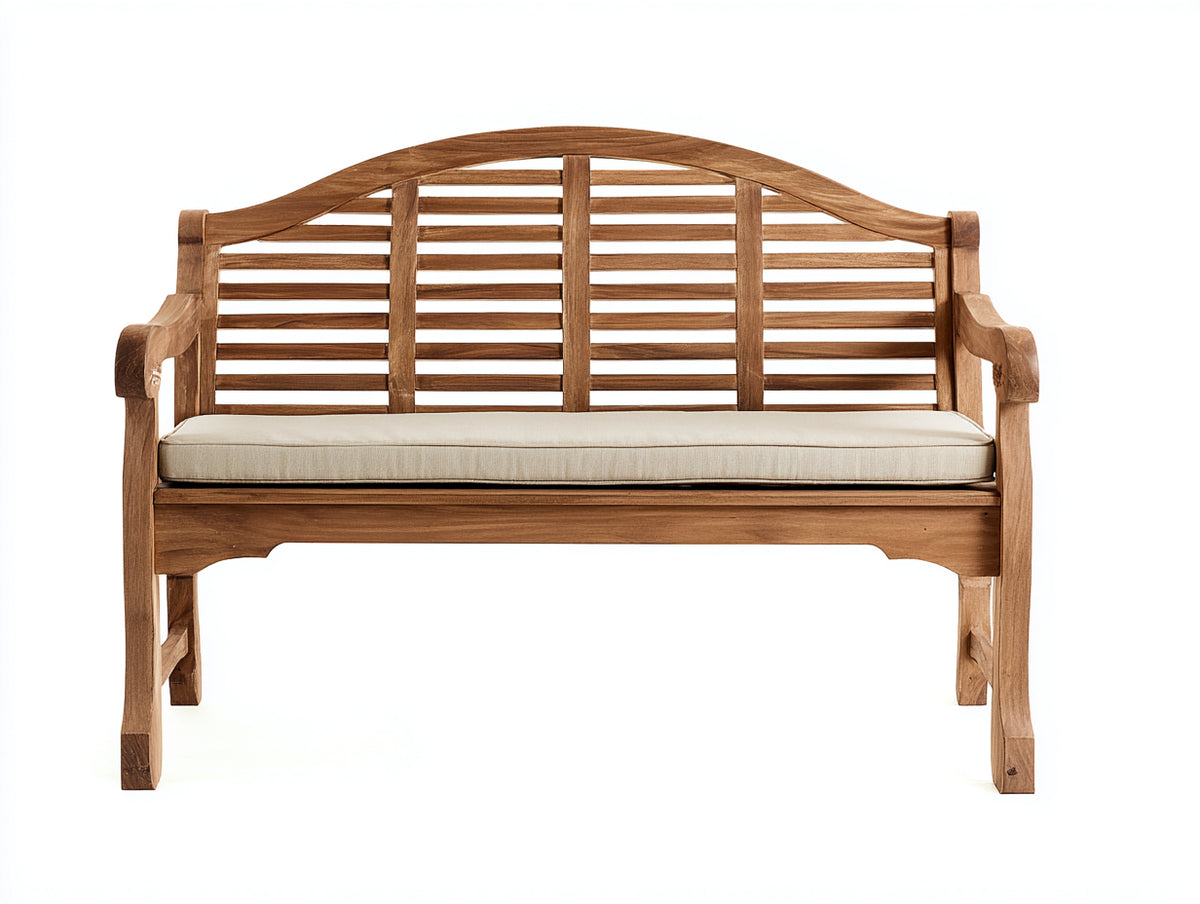 Bancos de jardín de madera maciza con cojín 150x64x92 cm - color marrón y beige - diseño clásico para exterior