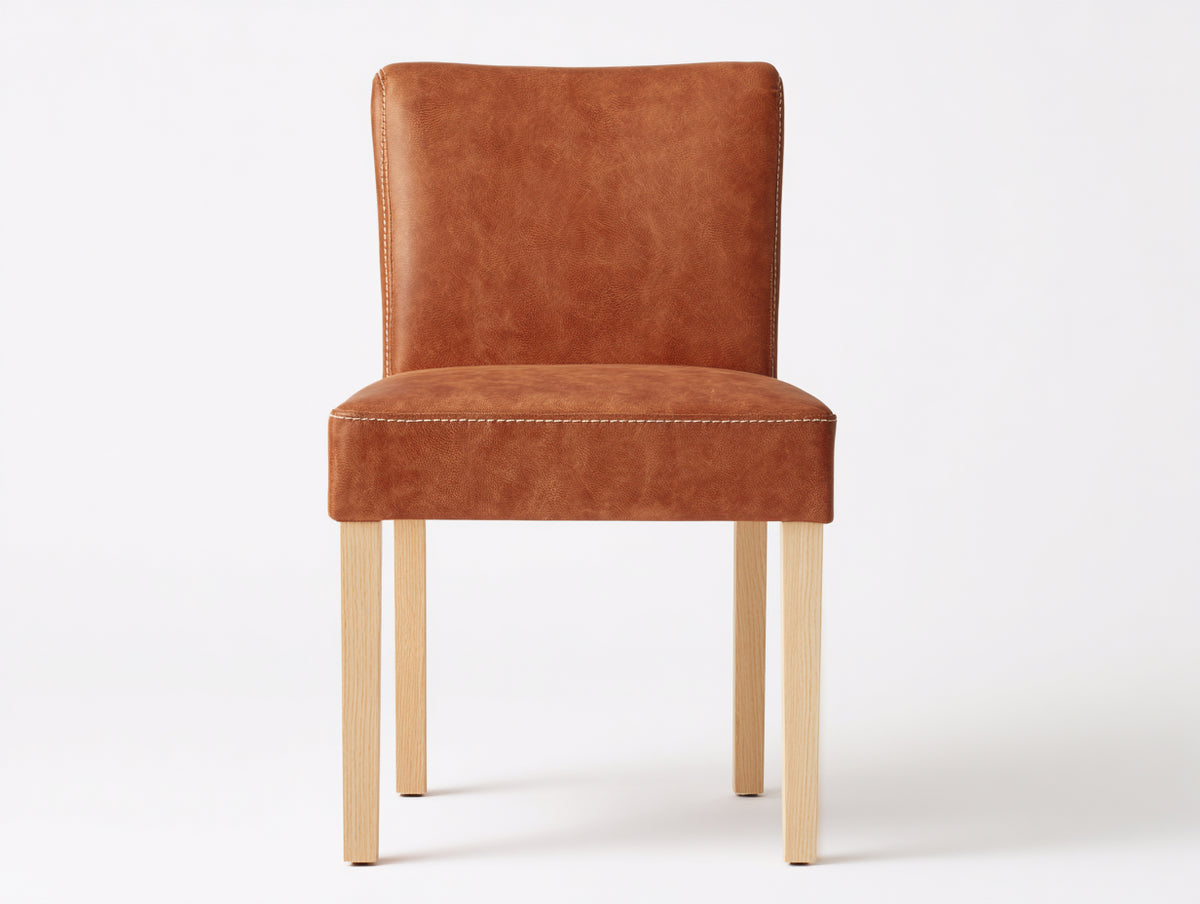 Sillas de comedor cuero sintético y madera 48x55x90 cm - Marrón coñac-Marrón claro - Diseño clásico acolchado