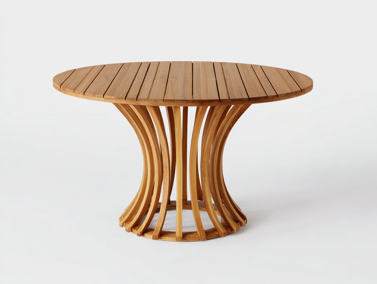 Mesas de jardín redonda madera natural 128x128x76 cm - marrón claro - base curvada