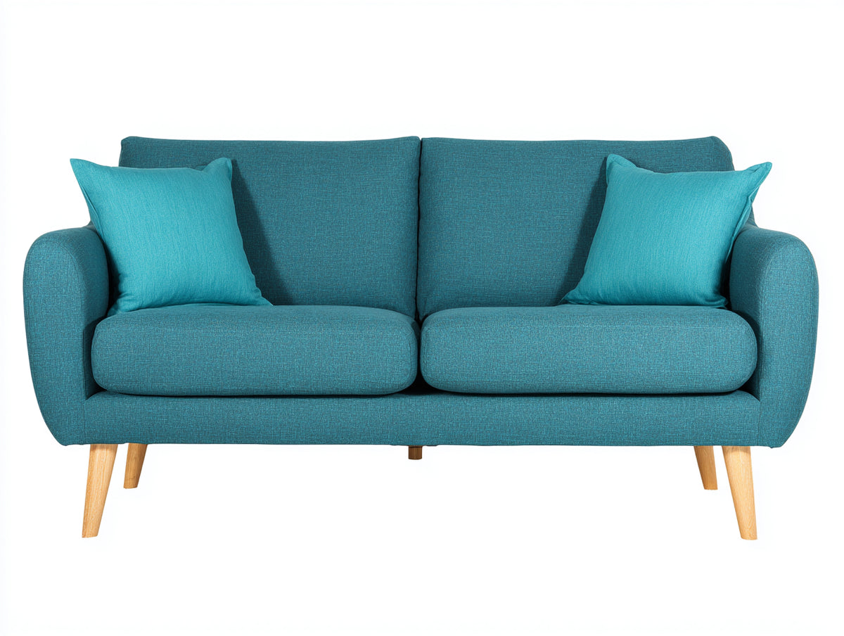 Sofás 2 plazas de tela turquesa 180x86x82 cm - patas de madera natural - diseño moderno para salón
