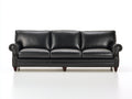 Sofás 3 plazas 220x88x86 cm - tapizado negro efecto cuero y patas de madera - diseño clásico