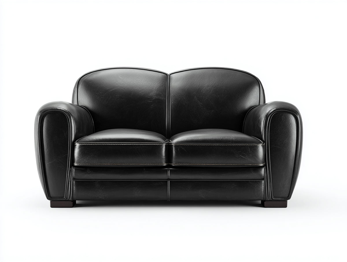 Sofás 2 plazas 158x84x82 cm - tapizado negro efecto cuero - diseño clásico